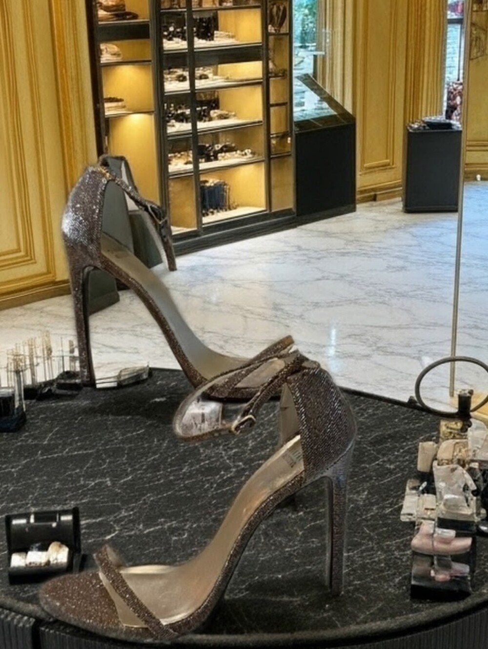 New Stuart Weitzman Glittering Black- Silver-Gold Stiletto Sandals EU 38/US 7.5